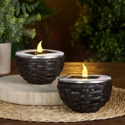 Solar Rattan-Like Candle Flame Lamp - Set of 2
