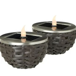 Solar Rattan-Like Candle Flame Lamp - Set of 2