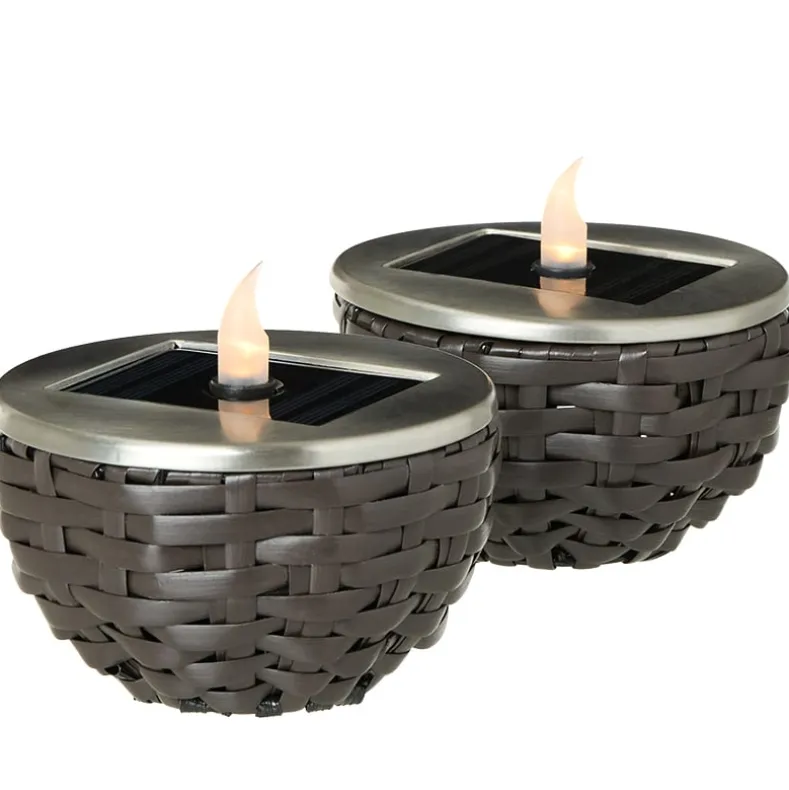 Solar Rattan-Like Candle Flame Lamp - Set of 2
