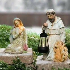 Solar Saint Statues – Mary with Cross and St. Francis with Lantern