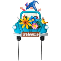 Solar Truck With Gnome Driver Garden Stake