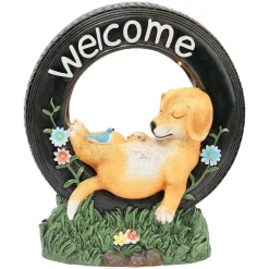 Solar Welcome Dog Statue Garden Decor