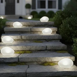 Solar White Rock Light Outdoor Decor