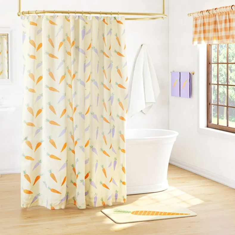 Spring Carrots Shower Curtain, Bath Rug, Hand Towels, Valance, or Hooks