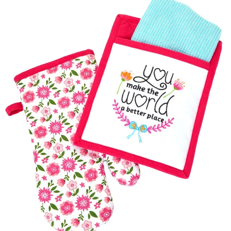 Spring Mother's Day Gift Set Oven Mitt, Pot Holder, and Kitchen Towel