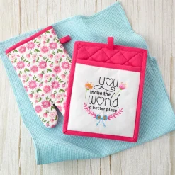 Spring Mother's Day Gift Set Oven Mitt, Pot Holder, and Kitchen Towel