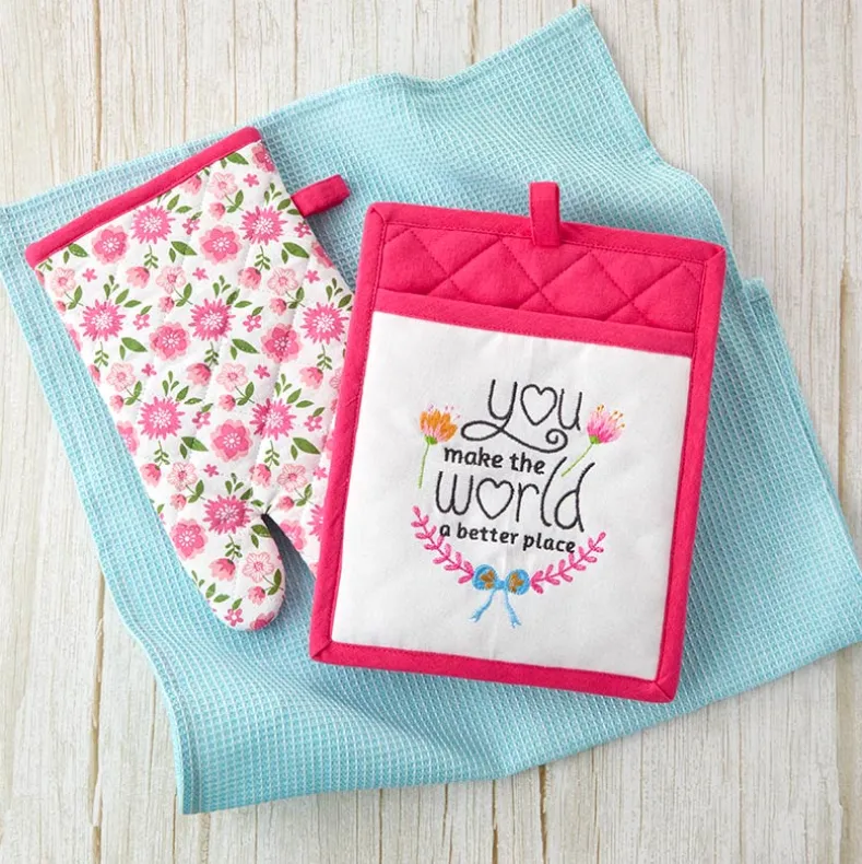 Spring Mother's Day Gift Set Oven Mitt, Pot Holder, and Kitchen Towel