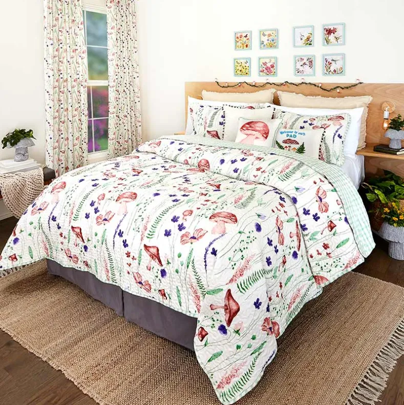 Spring Mushroom King Quilt or Decorative Pillow