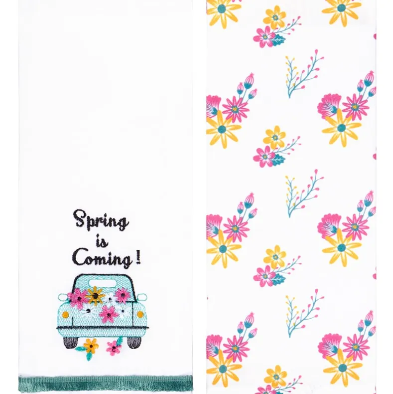 Spring Truck Embroidered Kitchen Towels, Set of 2