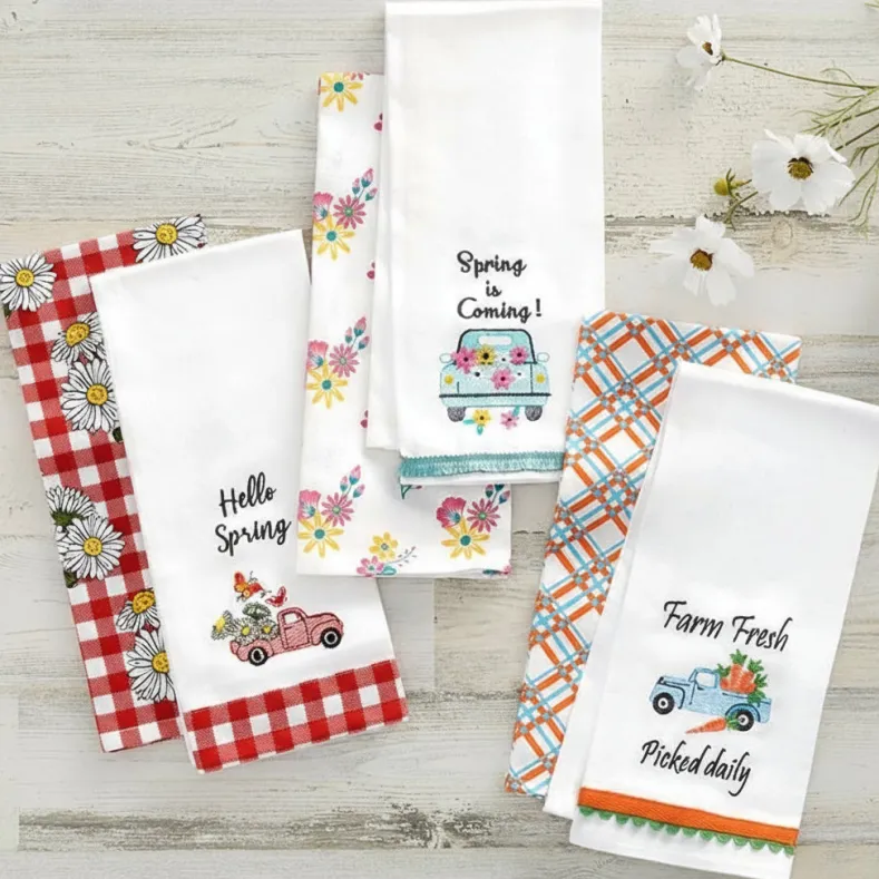 Spring Truck Embroidered Kitchen Towels, Set of 2