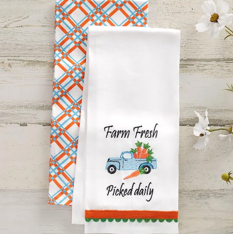 Spring Truck Embroidered Kitchen Towels, Set of 2