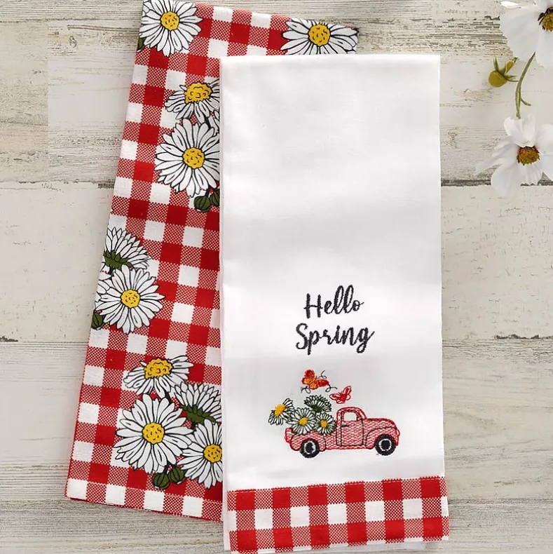 Spring Truck Embroidered Kitchen Towels, Set of 2