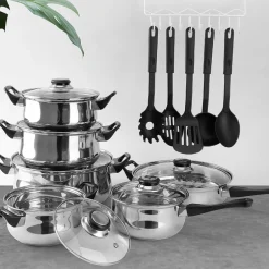 Stainless Steel Cookware Set with Utensils - 17-Pc.