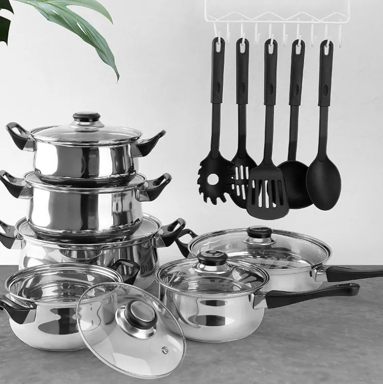 Stainless Steel Cookware Set with Utensils - 17-Pc.