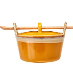 Stoneware Casserole Dish with Wooden Spoon