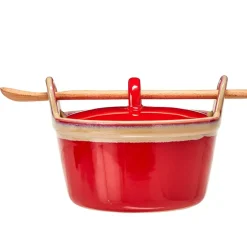 Stoneware Casserole Dish with Wooden Spoon