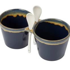 Stoneware Double Bowl with Spoon