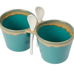 Stoneware Double Bowl with Spoon