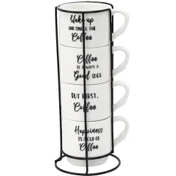 Stoneware Stackable Coffee Mug Set with Stand
