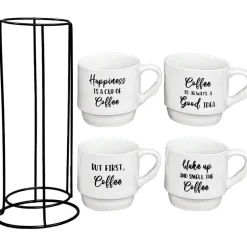Stoneware Stackable Coffee Mug Set with Stand