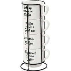 Stoneware Stackable Coffee Mug Set with Stand
