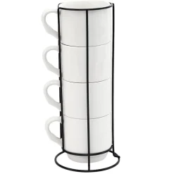Stoneware Stackable Coffee Mug Set with Stand