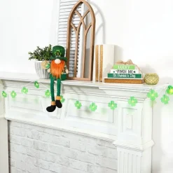 St Patrick's Lighted Green Shamrock Garland - Battery Operated