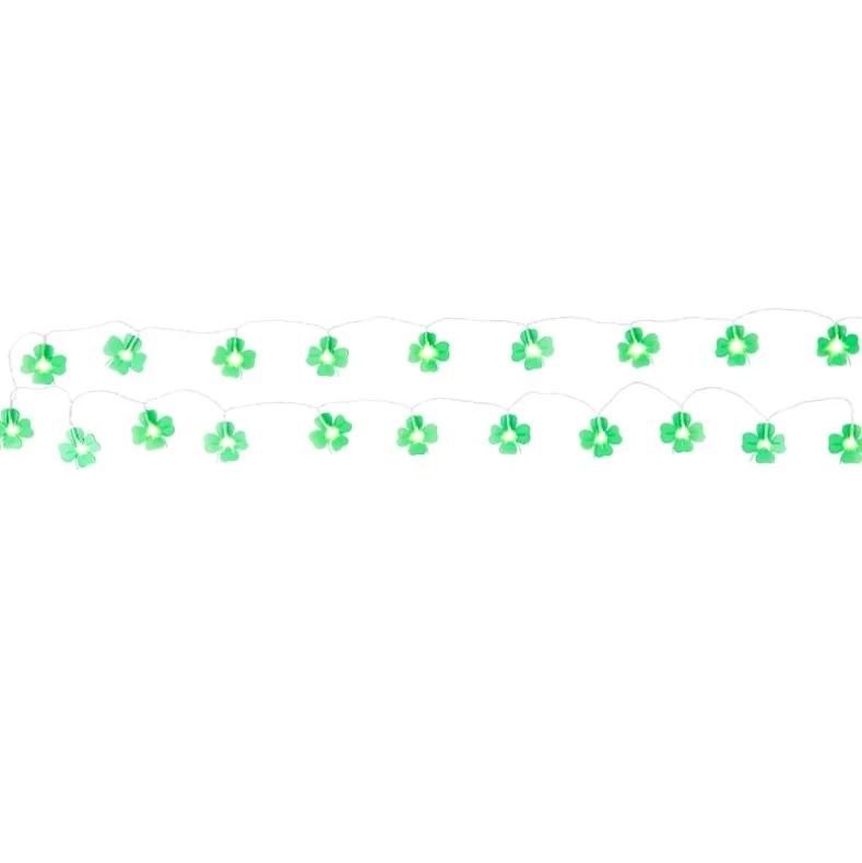 St Patrick's Lighted Green Shamrock Garland - Battery Operated