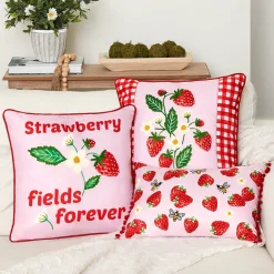 Strawberry Garden Embroidered Decorative Pillow