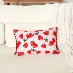 Strawberry Garden Embroidered Decorative Pillow
