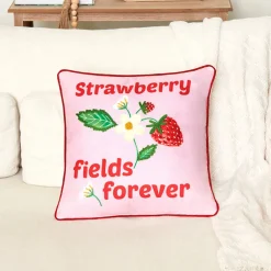 Strawberry Garden Embroidered Decorative Pillow