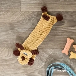 Stuffing-Free Soft Plush Corduroy Dog Chew Toy Pig Cow Or Dog Shaped