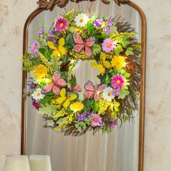 Summer Butterfly and Flower Lighted Wreath or Garland-Seasonal Decor