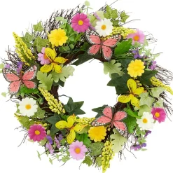 Summer Butterfly and Flower Lighted Wreath or Garland-Seasonal Decor