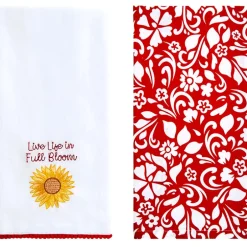 Summer Floral Embroidered Kitchen Towels, Set of 2