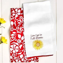 Summer Floral Embroidered Kitchen Towels, Set of 2