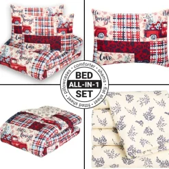 Summer Plaid Truck Complete Comforter Set with Sheets