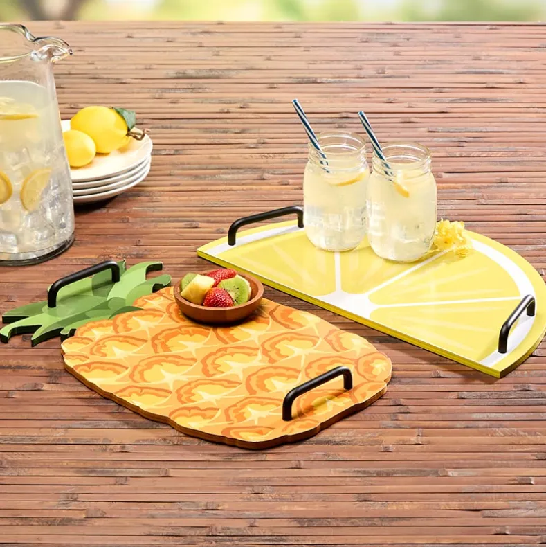 Summertime Fruits Wood Serving Tray - Lemon or Pineapple