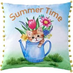 Summertime Pet Embroidered Decorative Pillow