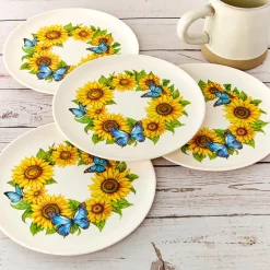 Sunflower and Butterfly 8" Melamine Plates - Set of 4