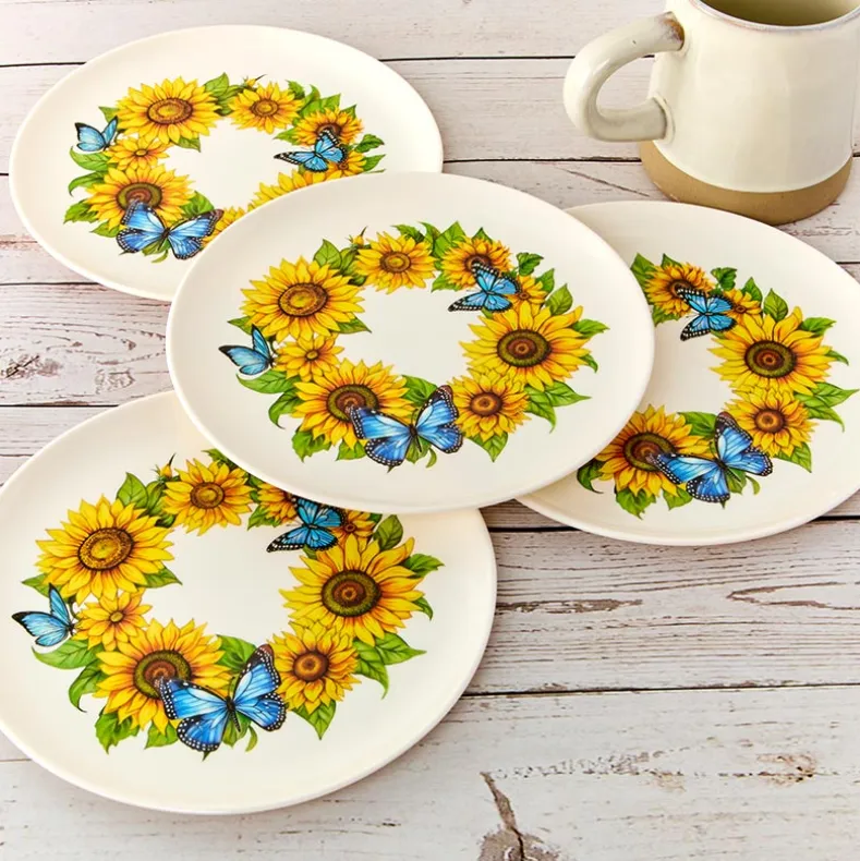Sunflower and Butterfly 8" Melamine Plates - Set of 4