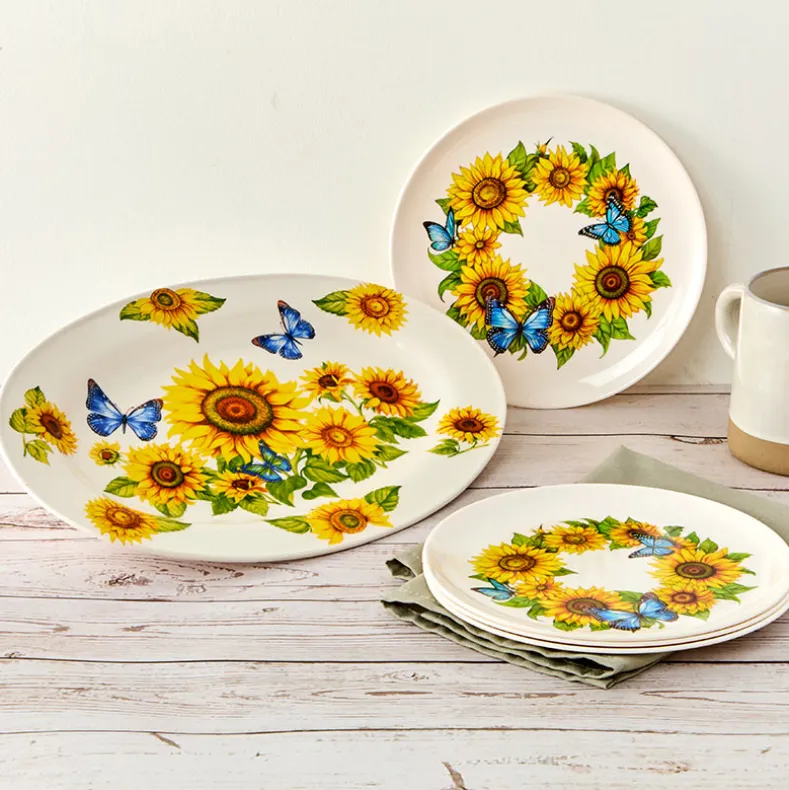 Sunflower and Butterfly 8" Melamine Plates - Set of 4