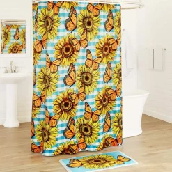 Sunflower and Butterfly Shower Curtain or Memory Foam Bath Rug