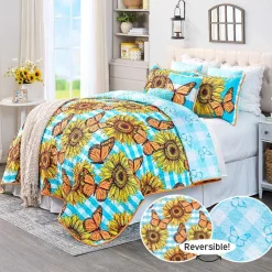 Sunflower Butterfly Full/Queen or King Quilt, Sham, or Decorative Pillow