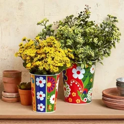 Talavera-Inspired Metal Planters - Set of 2