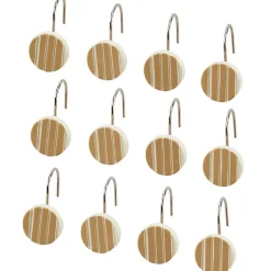 Tan Striped Shower Hooks Set of 12
