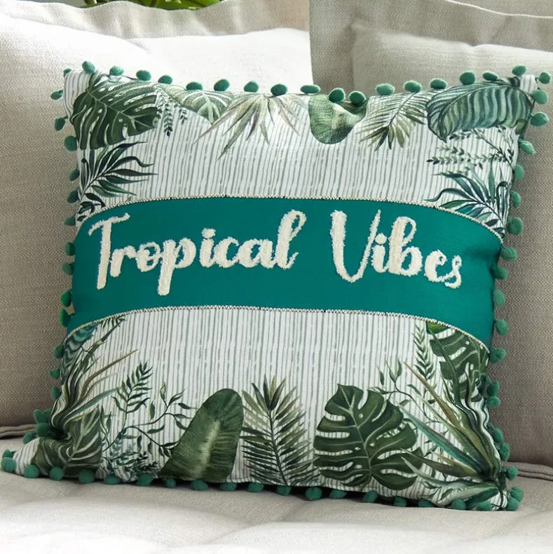 Tropical Embroidered Decorative Pillow