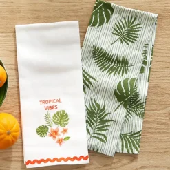 Tropical Embroidered Kitchen Towels, Set of 2