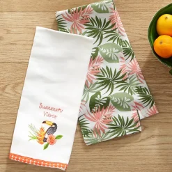 Tropical Embroidered Kitchen Towels, Set of 2
