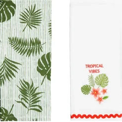 Tropical Embroidered Kitchen Towels, Set of 2